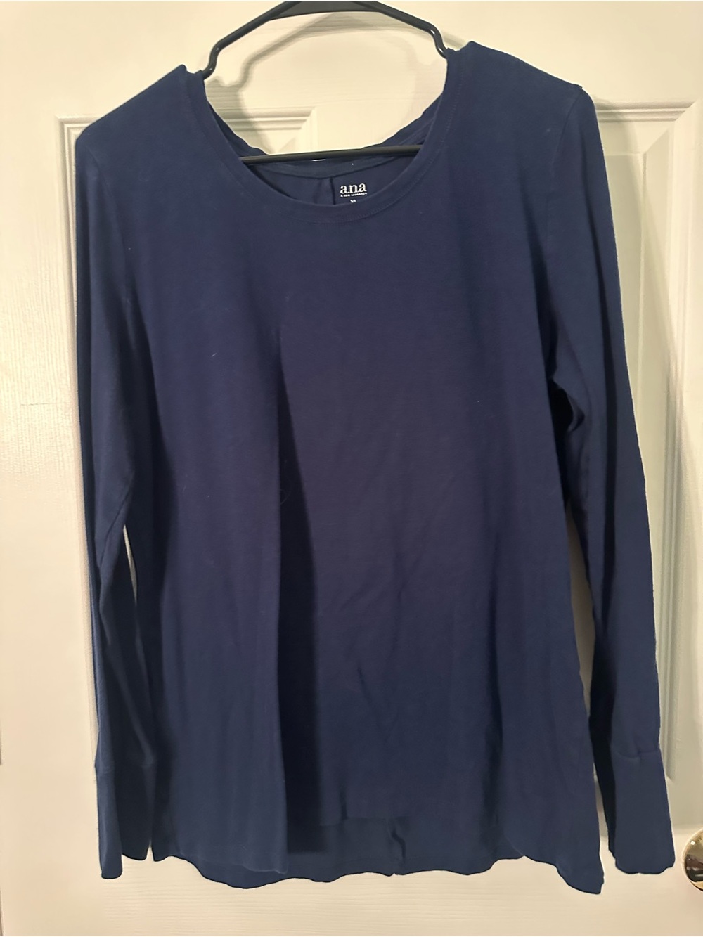 a.n.a Women's Long Sleeve Round Neck Top - Navy Blue